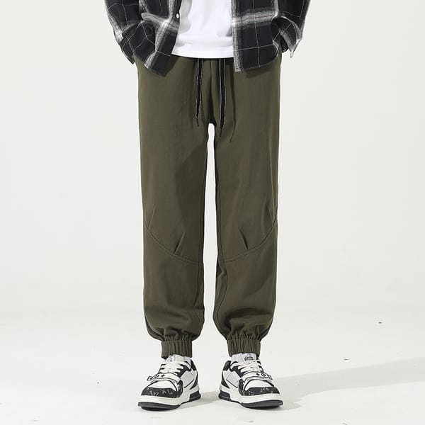 American Style Chaopai Autumn Men's Solid Color Elastic Waist Drawstring Pocket Zipper Fashion Loose Motion Straight Casual Pant