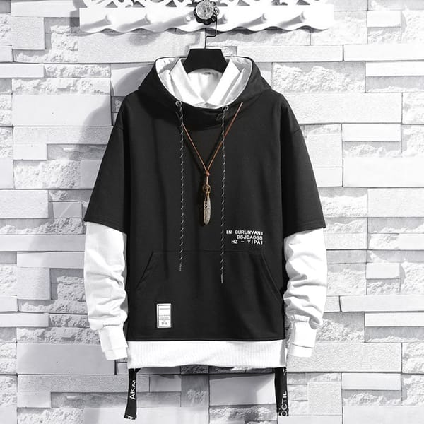 Men's Hooded Pullover Sweatshirt Spring And Autumn Casual Virtual 2 Piece Sweatshirt Jacket Men Rhinestone Hoodie