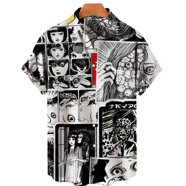2023 Hawaiian Shirt 3d Anime Horror Print Short Sleeve Men's Shirt Cool Top Camicias Vintage Print Unisex Shirts 5xl