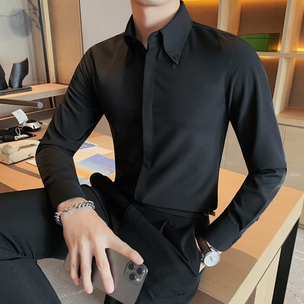 Men's Social Shirts Black/White Big Size Plain Color Long Sleeve Mens Dress Shirt Slim Fit Business Formal Wear Office Wear 5XL
