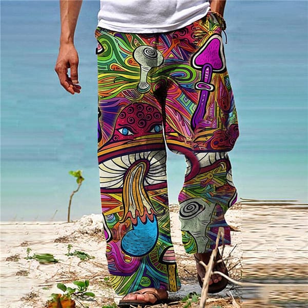 Men's Summer Fashion Street Trend 3d Printed Beach Pants Hawaiian Beach Slacks Casual Wide-leg Pants