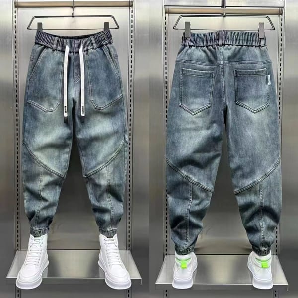 Blue Denim Jeans Loose Harem Pants Elastic Waist Cuffs Casual Spring Autumn Luxury Clothing Men korean 2024 New Men's Fashion