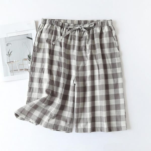 Regular Fit Men Shorts Men Printed Shorts Japanese Style Plaid Print Men's Summer Shorts with Elastic Waist Side Pockets