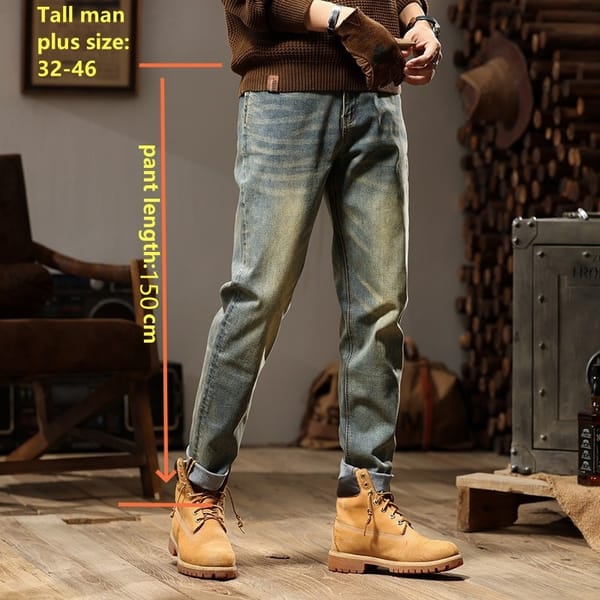 Tall Men Jeans Extra Long 110cm Large Size 42 44 46 Spring Denim Harlan Men's Pants Elastic Small Feet Boy Casual Trousers