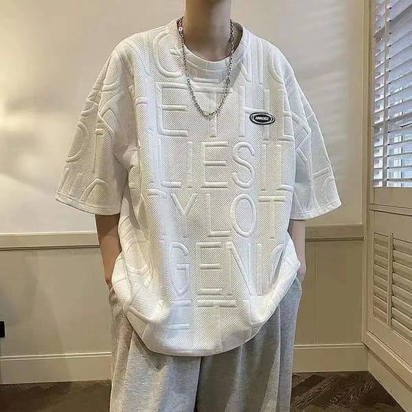 Spring New Men's T-Shirt Korean  harajuku Casual 3D Letter T shirts Fashion White O-neck Top Loose size Men's Clothing 2023