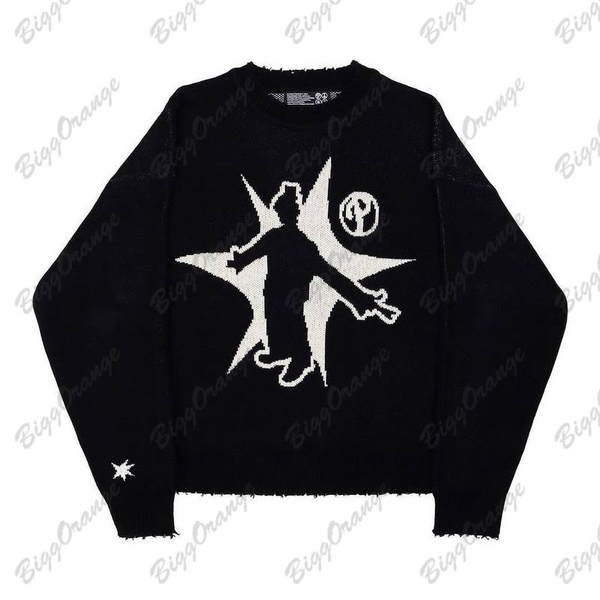 Harajuku Men Clothing Loose Jerseis Wild Sweater Oversize Comfortable Sweatshirt Japanese Round Neck Sweaters Men's