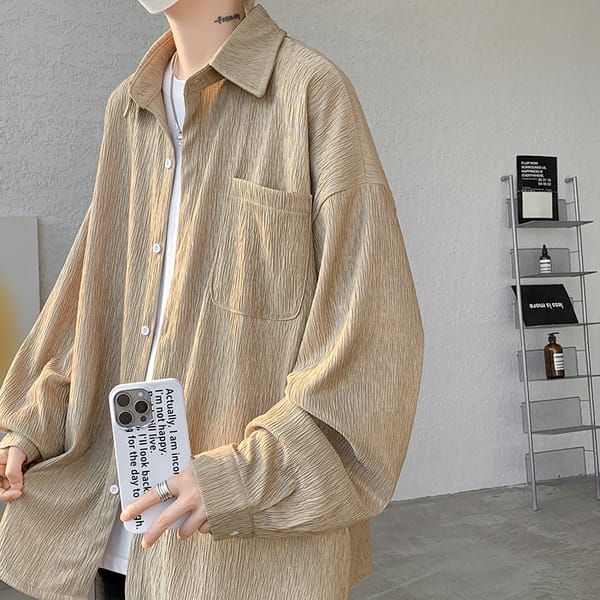 Men's Casual Shirt Tops Long Sleeve Harajuku Style Vintage Shirts Male Korean Shirt Single Breasted Clothes Large Size 5XL
