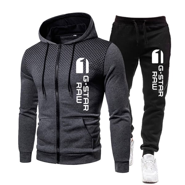 2024 Fall Winter Zipper Fleece Men's Tracksuit G-STAR RAW Print Hoodies Pants 2pcs Sets Sportswear Leisure Men Clothing