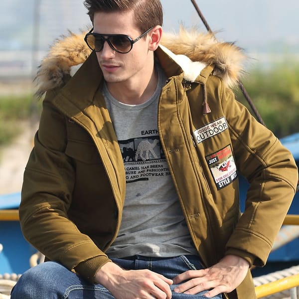 Men's Cotton Jacket Winter Warm Hooded Casual Fashion Thickened Solid Color Coat