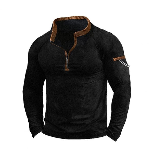 Men Sweatshirt Men's Fall Winter Stand Collar Zipper Sweatshirt Thick Warm Casual Pullover with Patchwork Design Loose Fit Men