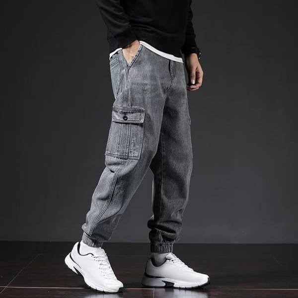 Solid Color Trousers Multi Pocket Men Trousers Retro Streetwear Men's Cargo Pants with Ankle-banded Elastic for Comfortable