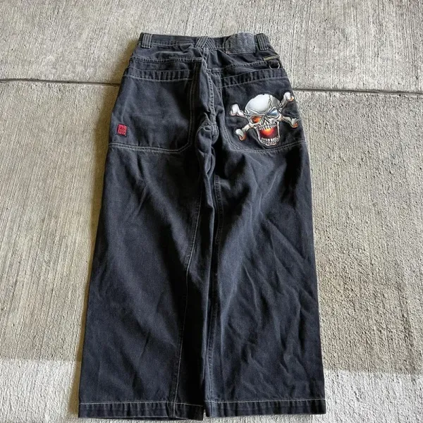 2024 American JCNO Loose Jeans Men's Y2K Retro Personality Skull Pattern Printing Harajuku Casual Couple Straight Loose Trousers