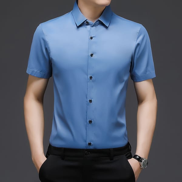 Summer New Solid Color Slim Fit Business Casual No Iron Short Sleeve Shirt Men's Business Office Shirt