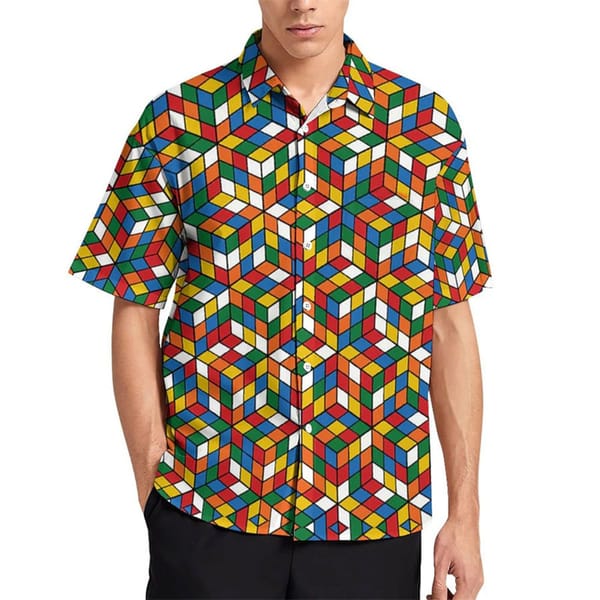 New 3D Men's Multi Color Rubik's Cube High Quality Printing Casual Fashion Versatile Short Sleeved Shirt Unisex Mens Clothes