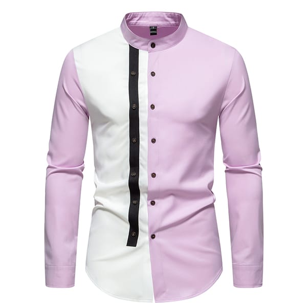 New Men's Fashion Color Collared Long-sleeved Shirt Two-color Comfortable Men's Suit