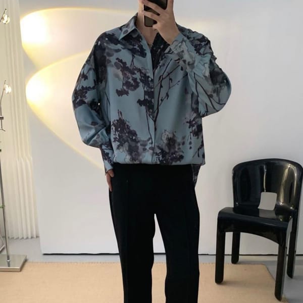 Men Long Sleeve Shirt Retro Floral Print Shirt Stylish Men's Single-breasted Printed Cardigan Loose Fit Turn-down for Fall