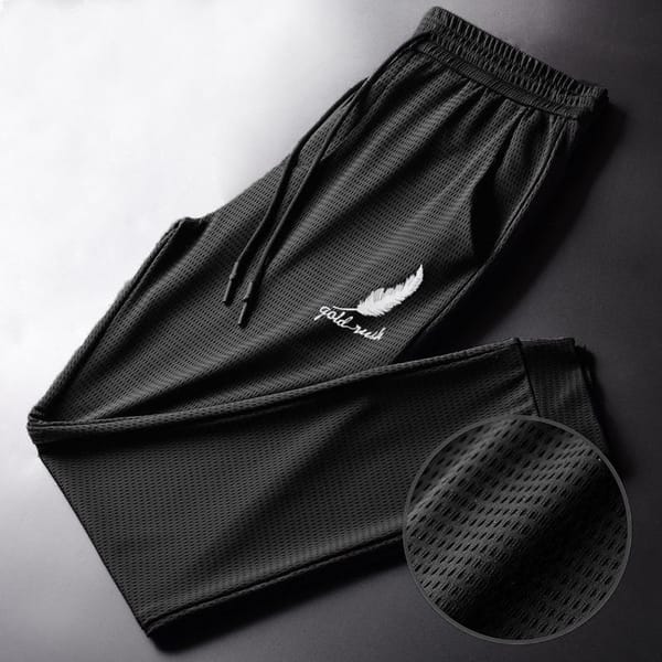 Men'S Summer Ice Silk Pants Mesh Breathable Casual Thin Quick Dry Pants Loose Elastic Beam Feet Pants Sports Fitness Trousers