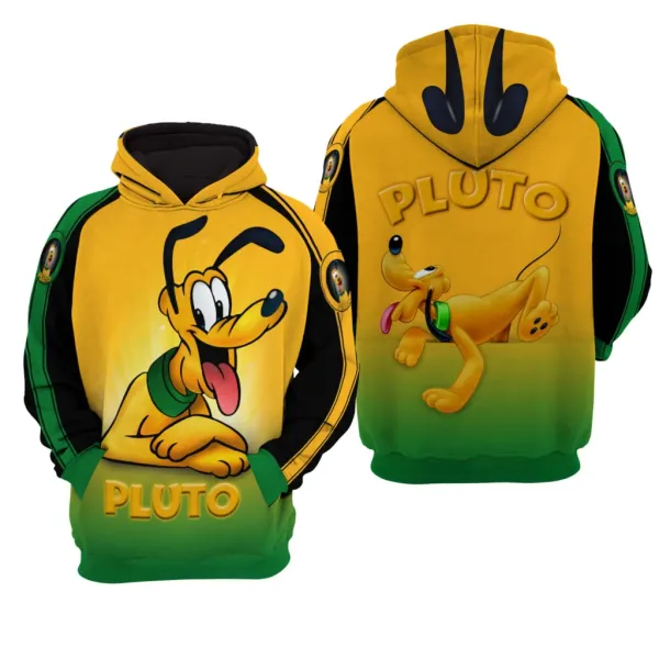 Disney Pluto Dog 3D Hoodie Men's and Women's Casual Sweatshirts Disney Fashion Vintage Zip Hoodie Disney 3D Hoodie