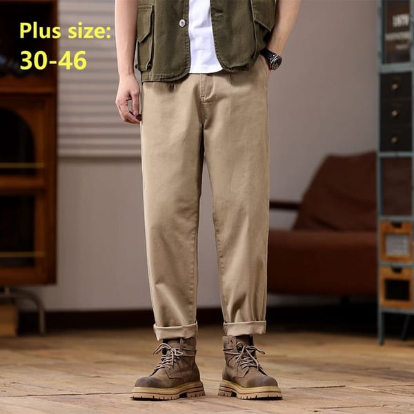 Summer Men's Casual Pants New Elastic Black Cotton Workwear Thin Plus Size 42 44 46 Loose Straight Harlan Khaki Trousers