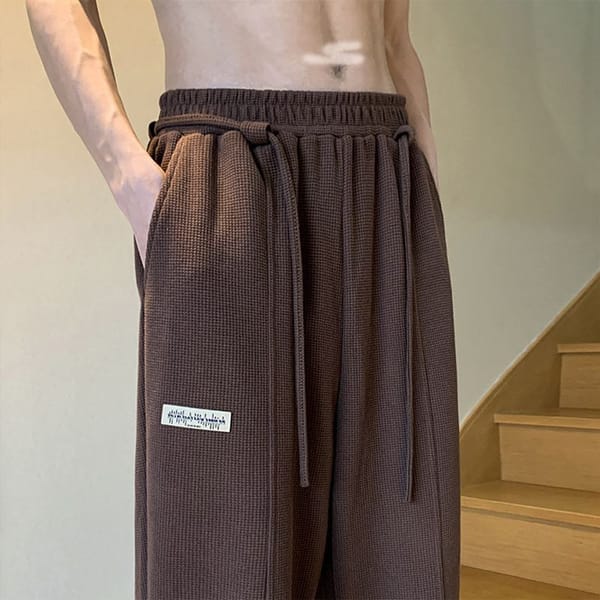 Japanese Khaki Pants Men's Summer Straight Tube Drape Waffle Casual Pants Loose Fashion Sports Pants