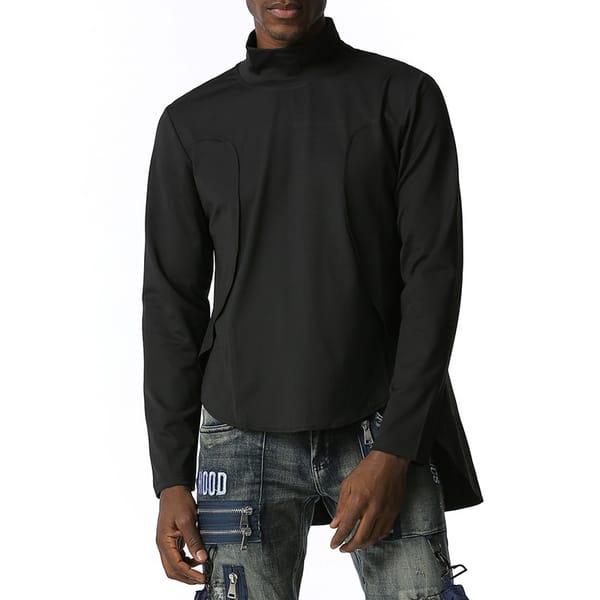 MRMT 2024 Brand New Men's High Neck Long Sleeve T-Shirt Men's Youth Fashion Casual Loose Round Neck Irregular Hem Sweater