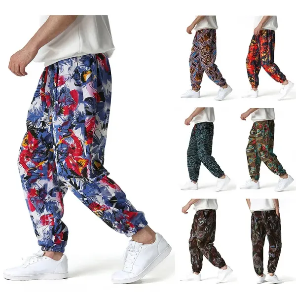The New Men's Fashion Cotton Linen Cloth Printing Feet Pants and Comfortable Leisure Pants