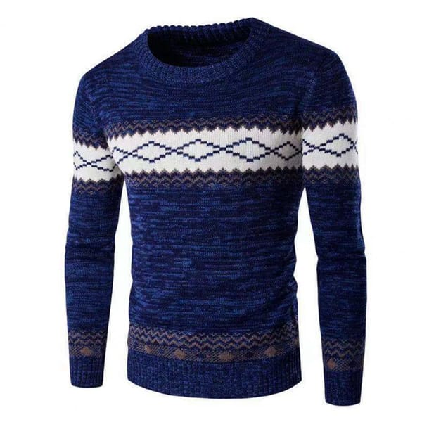 Winter Knitted Sweater Geometric Print Ethnic Style Men's Sweater Warm Slim Fit Knitted Pullover for Fall/winter Men Slim Fit
