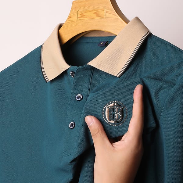 New Men's Lapel Cotton Linen Breathable Long Sleeve POLO Shirt Fashion Letter B Embroidered Shirt