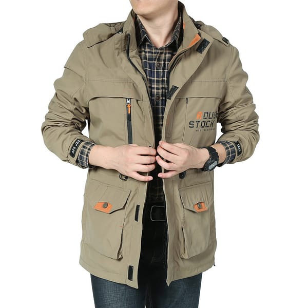 Spring Men's Jacket New Solid Color Detachable Hat Design Medium To Long Outdoor Mountaineering Coat Men's Waterproof Stormcoat