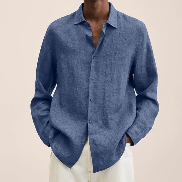 Men's Casual Autumn Long Sleeve Loose Fit Cotton Linen Button Down Shirt Mens Fashion