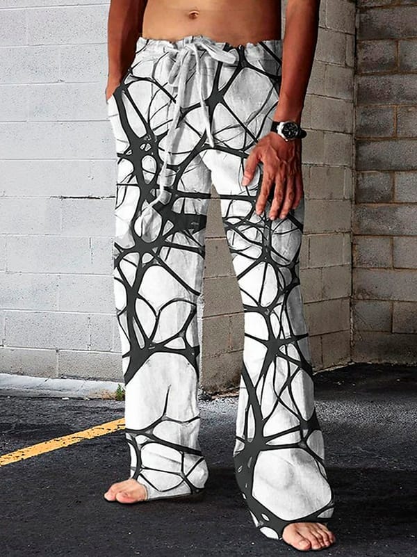 Leisure pants, personalized floor mop pants, plant leaves, 2024 men's new ethnic style