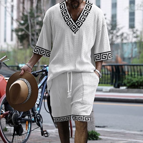 2024 Summer New Men's Suit Japanese And Korean Style Stripes Color Matching Loose Large Size Casual Men's Clothing Two-piece Set