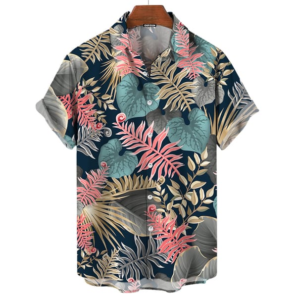 Tropic Leaf Print Shirts Men Fashion Hawaiian Shirt Casual Vocation Beach Blouse Aloha Lapel Shirt Cuba Blouses Men's Clothing