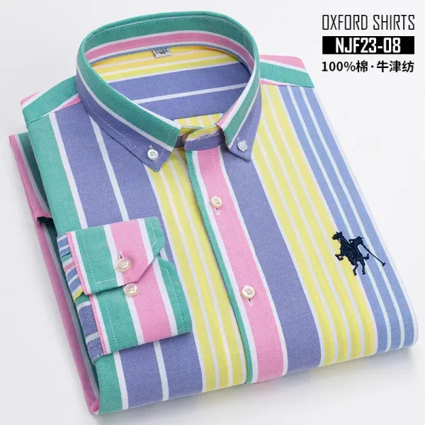 5XL men's shirt long sleeve Spring and autumn 100% cotton Oxford woven non-ironing stripe check anti-wrinkle casual slim fit