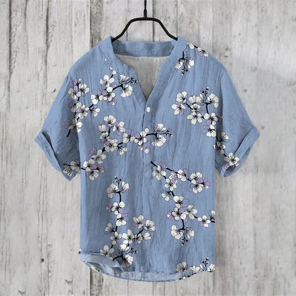 Elegant and Comfortable Chinese Style Shirt for Men's Summer New Short sleeved 3D Printed V-neck 3-breasted Shirt for Vacation