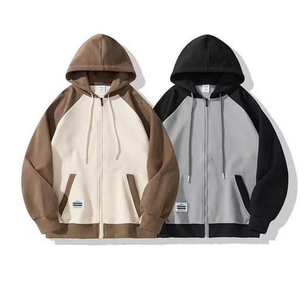 Loose Cut Men Jacket Men's Hooded Plush Winter Coat with Zipper Closure Drawstring Pockets Thick Loose Mid-length Men's for Fall