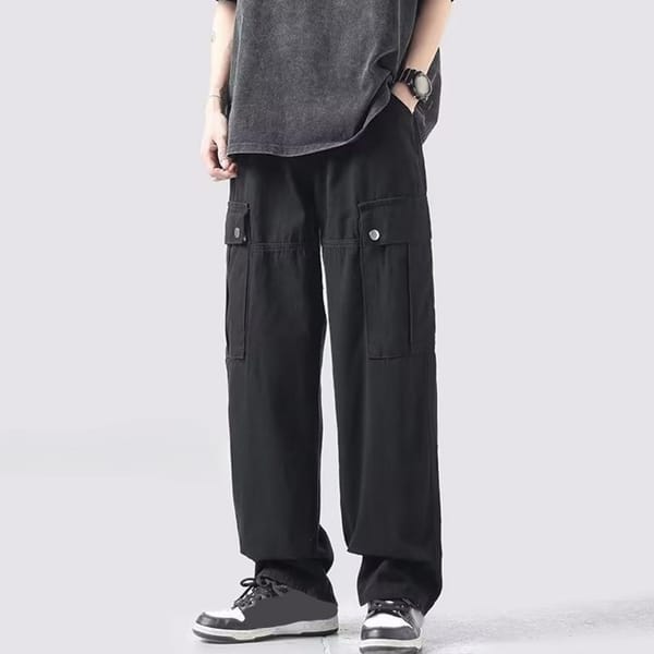 Men Wide Leg Trousers Men's Mid Waist Cargo Pants with Multiple Pockets Loose Fit Straight Leg Sport Trousers for Daily Wear