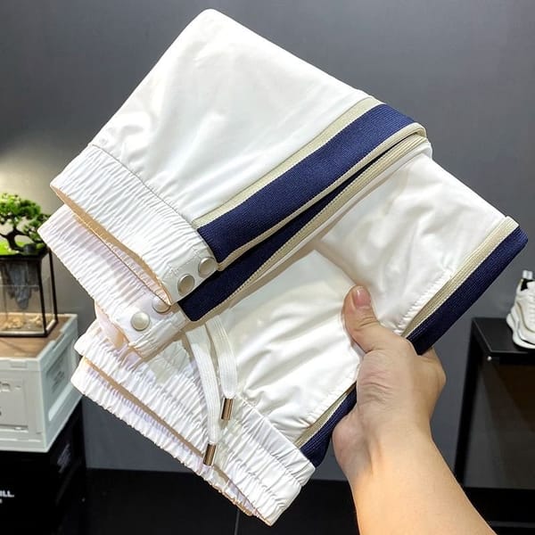 Summer Ice Silk Foot Binding Sports Men's 2024 New Style Spliced Trendy Fashion Contrast Pocket Ribbon Versatile Casual Pants