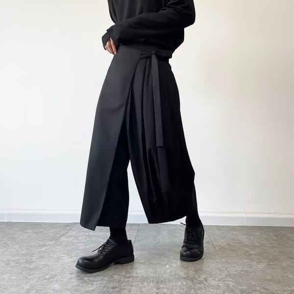 Fashion Retro Men's Elastic Waist Wide Leg Cargo Pants Casual Loose Multi-pocket Long Trousers Man Pantskirt