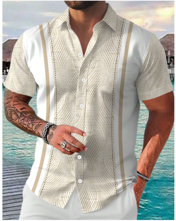 2024 Hawaiian men's summer color matching short sleeve daily commuting casual lapel shirt plus size XS-5XL fast delivery new