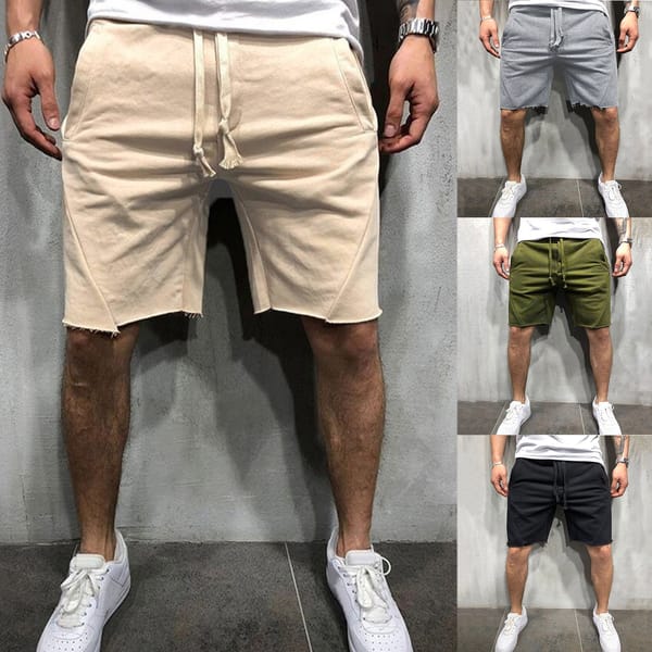 Men's Casual Mid Waist Shorts Pant Solid Splice Pocket Drawstring Knee Length Shorts Casual Loose Fashion Pant Short