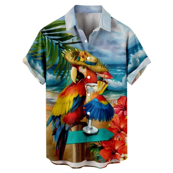 Hawaiion Parrot print Men's Shirts 3D Print Hawaii Short-sleeves Holiday Party Fashion Lapel shirt Casual single Breasted shirt