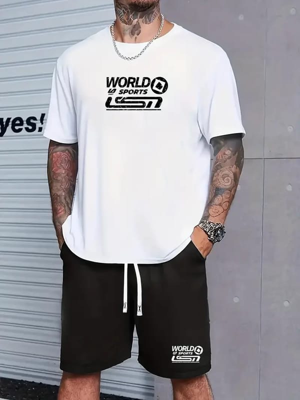 Summer Casual Men's Two-piece Casual Wear Trendy Printed Short-sleeved T-shirt Shorts Suit Fashion Summer Sports Wear Plus Size