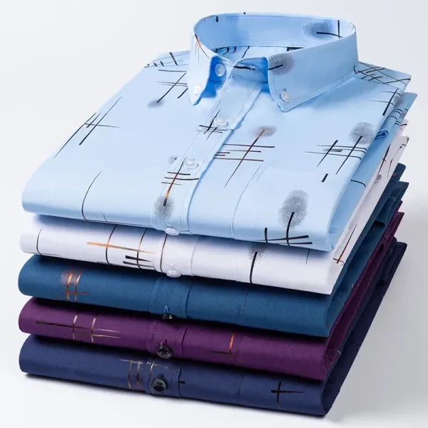 2024 Men's Dress Shirts Casual Print Thin Plaid Slim Fit Spring Autumn  Non-iron Anti-wrinkle Business  Chemise Homme