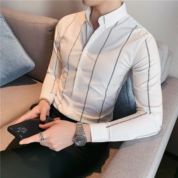 Spring Autumn New Fashion POLO Collar Long Sleeve Striped Men's Clothing Blouse Slim Business Korean Versatile Chaopai Shirts