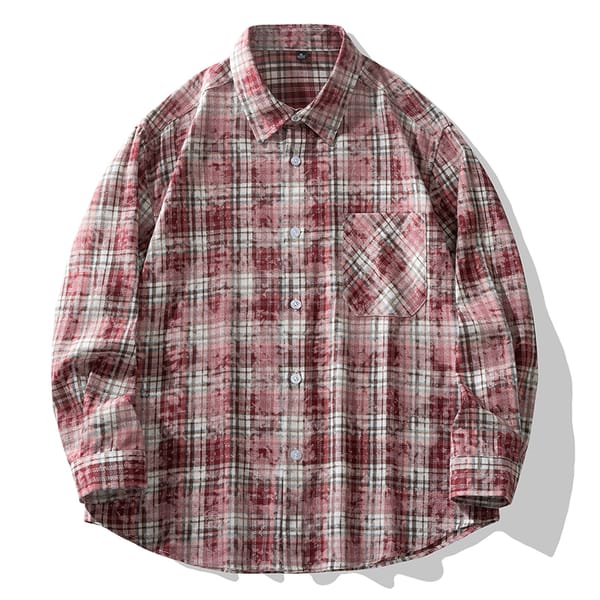 Fashion Lapel Button Printed Pockets Casual Plaid Shirts Men's Clothing 2024 Autumn Winter New Loose All-match Tops Punk Shirts