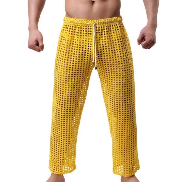 Wide Leg Men Bottoms Breathable Hollow Out Men's Sport Pants with Elastic Waist for Gym Training Jogging Soft Comfortable