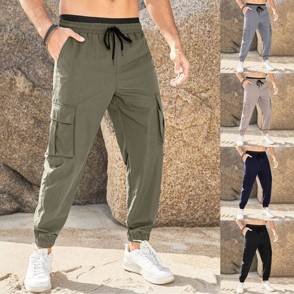Men's Autumn Overalls Casual Pants with Drawstring Elastic Waist Elastic Sports Outdoor Running Pants Men Clothing