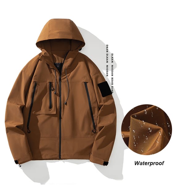 Spring Autumn Men's Loose Multi Pockets Waterproof and Windproof Hooded Jacket Coat Outwear