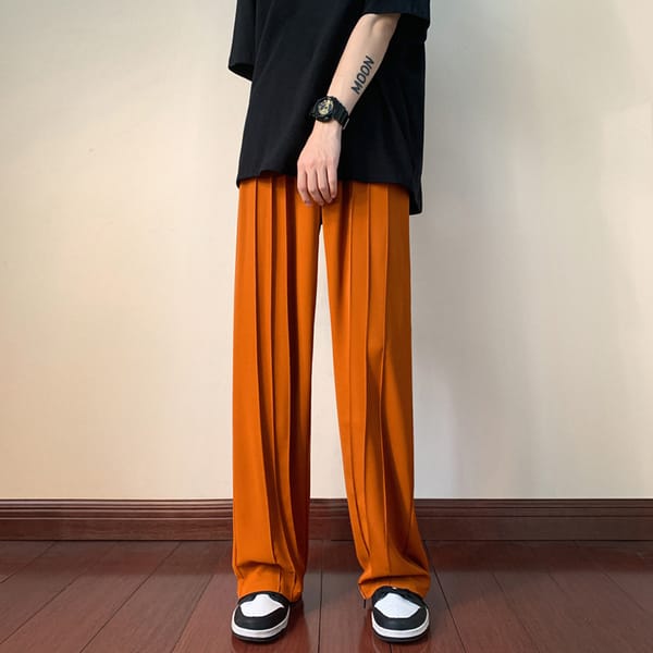 Summer Ice Silk Solid Color Pants Men's Loose Casual Pants Quick-drying Harajuku Fashion Pants Men's Thin Trousers 2024 W52